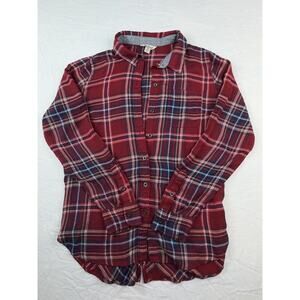 Lucky Brand Women Plaid Button Up Shirt M Red Blue Flannel Long Sleeve
